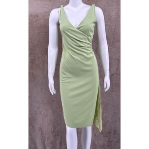 Vintage‎ Express Dress Women 1/2 Green Ruched Sheath Asymmetrical Y2K Cocktail